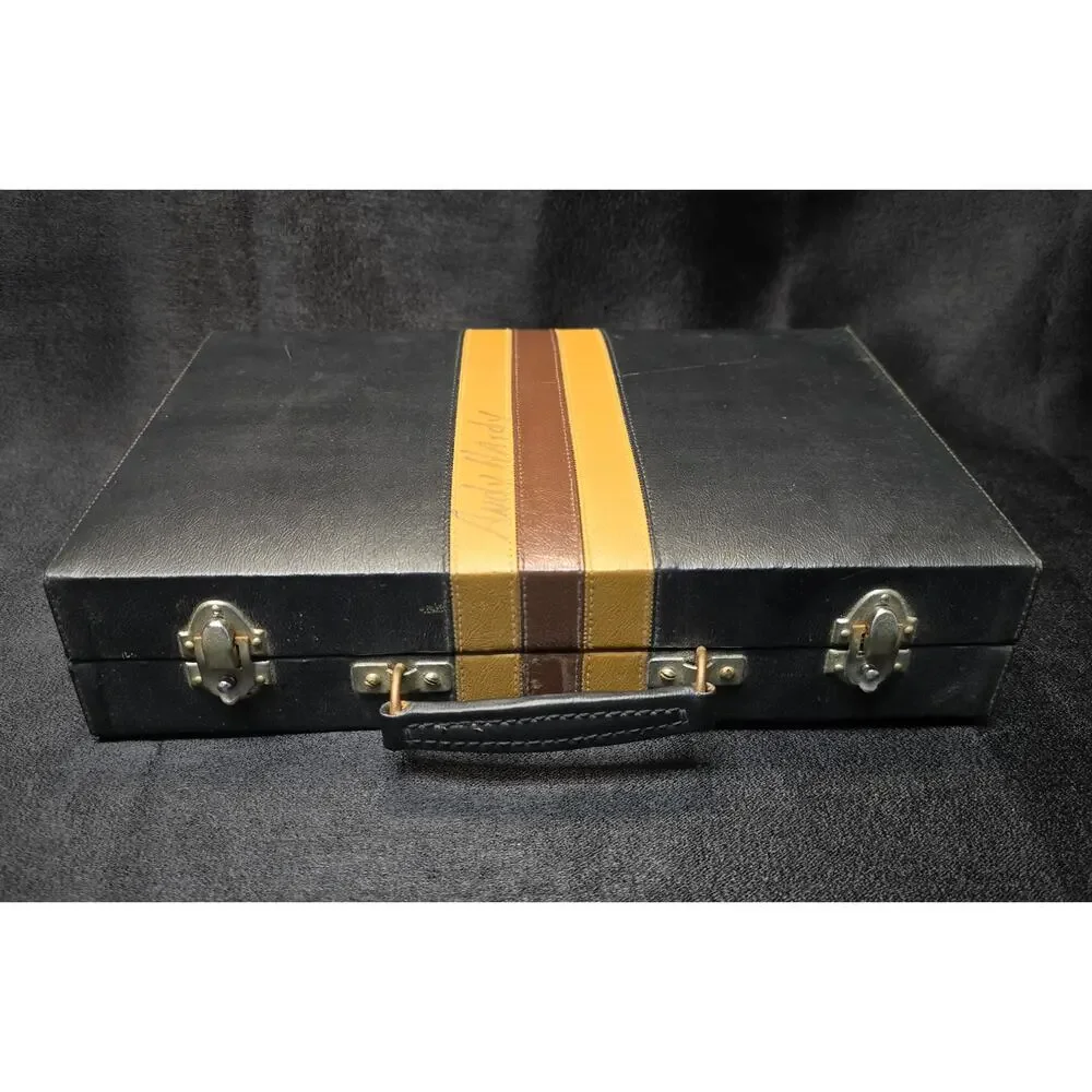 Vintage Travelling Backgammon Folding Classic Board Game Set Faux Leather Suede